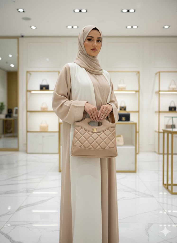 CHANEL Women’s Quilted Leather Handbag – Beige & Black Designer Purse | Luxury Fashion Bag Dubai